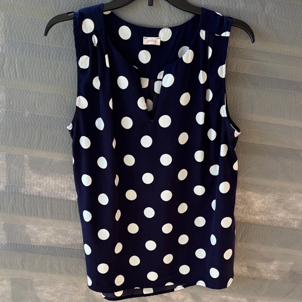 Pixley Navy Blue Sleeveless Polka Dot Camisole - White Spots